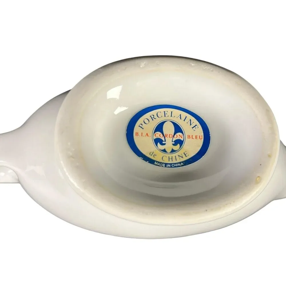 Vintage BIA Cordon Bleu White Porcelain Gravy Boat Sauce Pitcher Pedestal Base